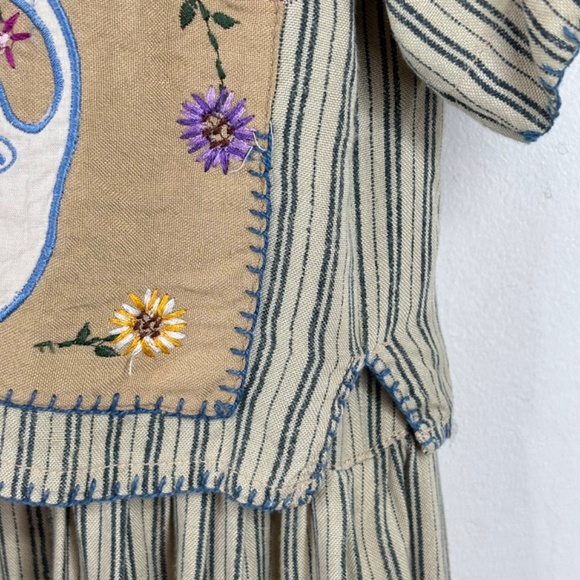 VTG 90s Papy Boez Midi Dress S/M Embroidered Floral Cottage Granny Prairie Bird - Picture 5 of 13